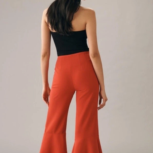 Anthropologie Maeve Red Late Night Frills Flare High-Rise Boho Pants Size 8 - Picture 2 of 7